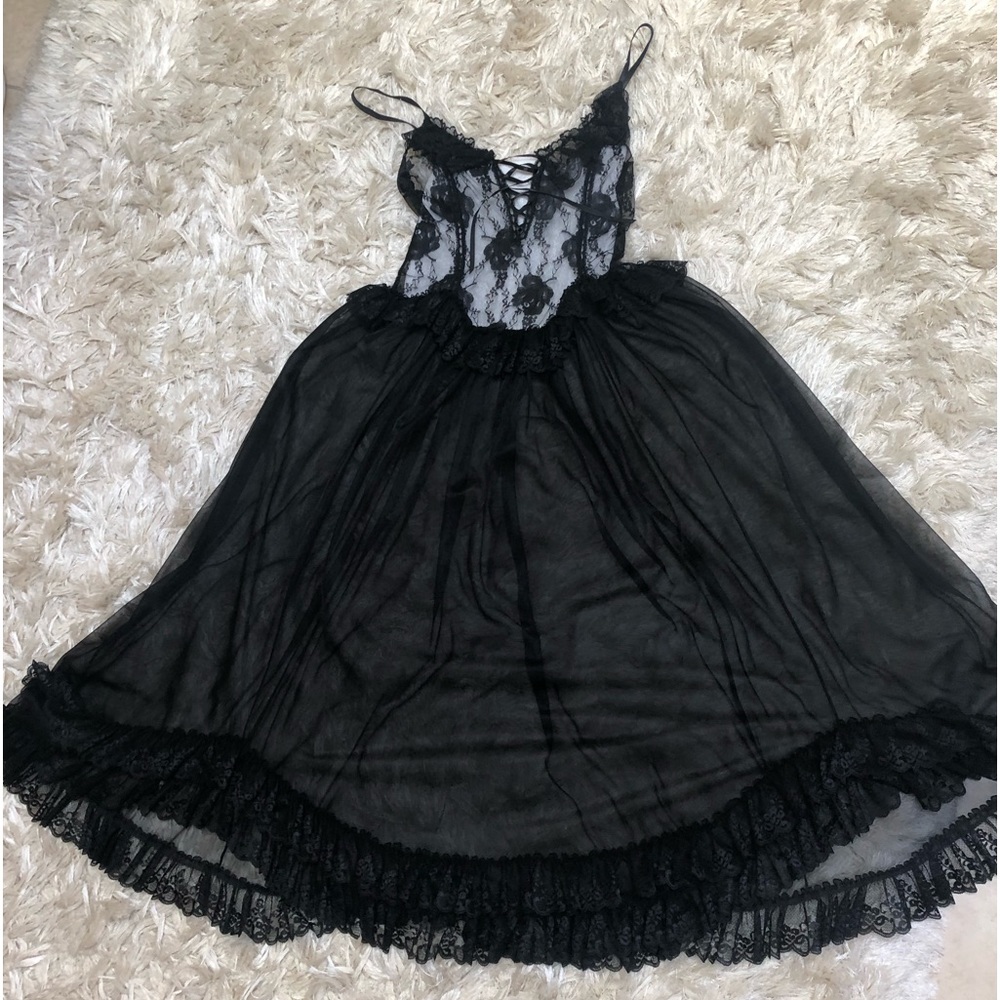 🖤❤️ Black lace corset lace up nightgown goth chiffon ruffles nightgown